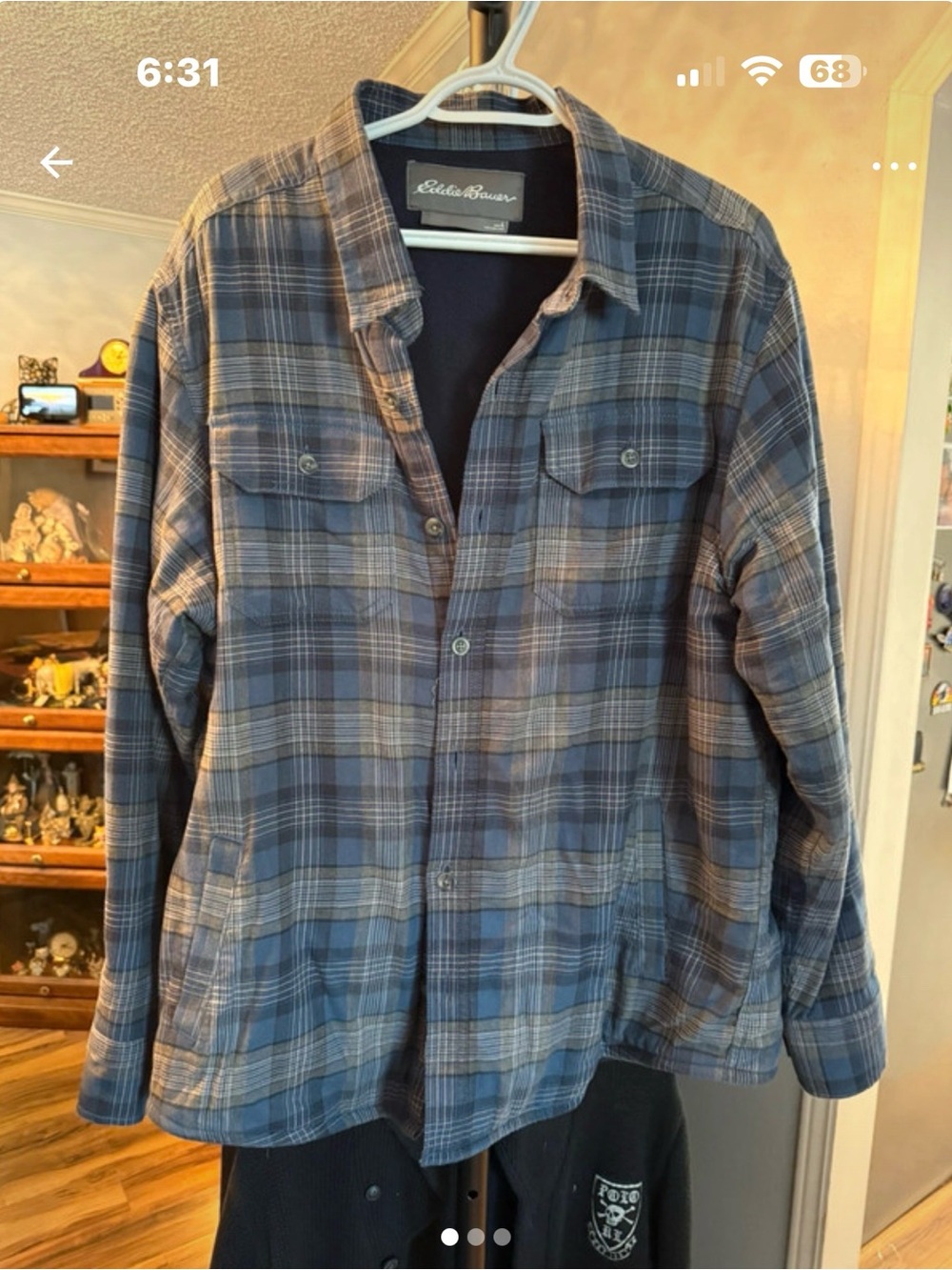 Eddie Bauer Navy and Gray Plaid Flannel Shirt Jacket